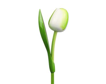 Wooden tulip in a wooden base, to stand, 34cm high, made in Holland, color: white/green